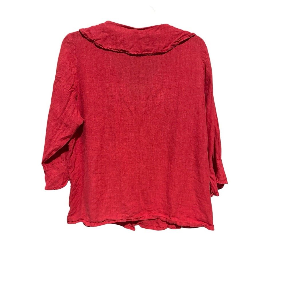 Match Point USA 100% Linen Shirt Red‎ Medium Ruffle Buttons Relaxed #R6-3 - Picture 5 of 8